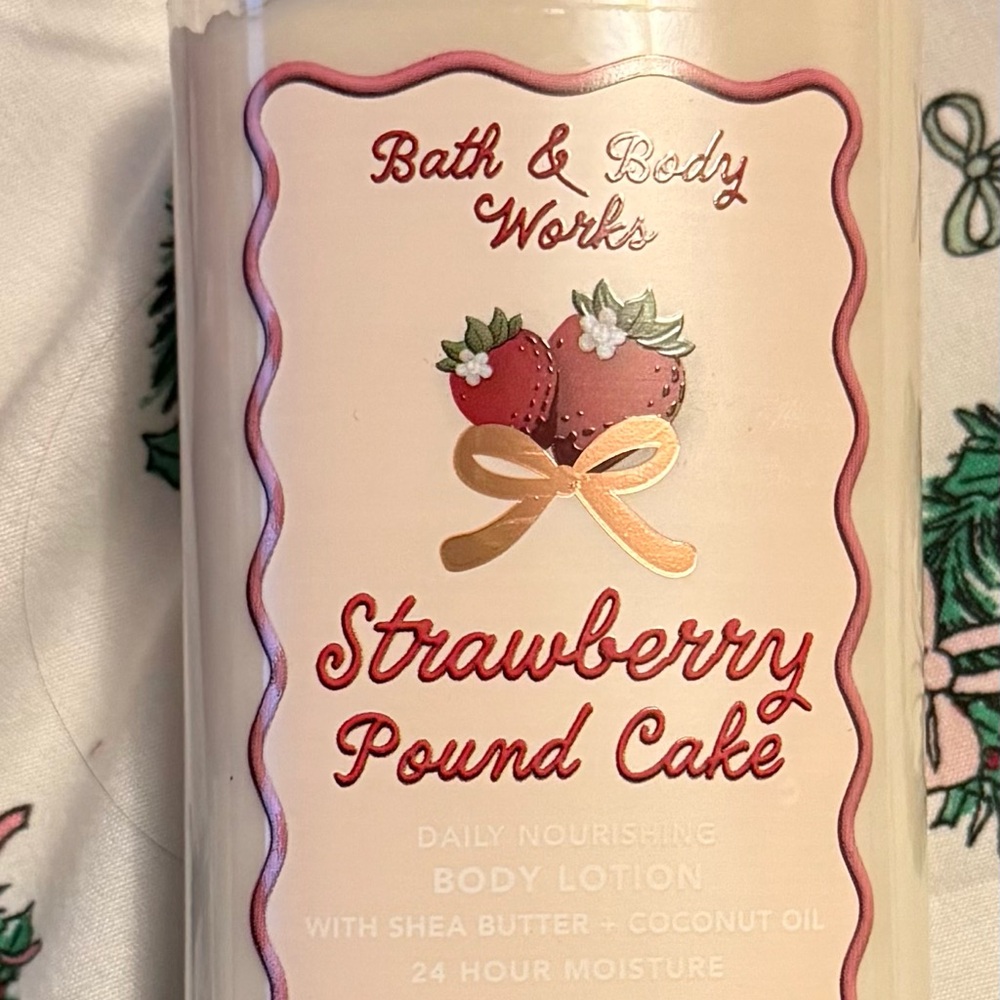 Bath & Body Works Strawberry Pound Cake Body Lotion - Cream & Red and body wash